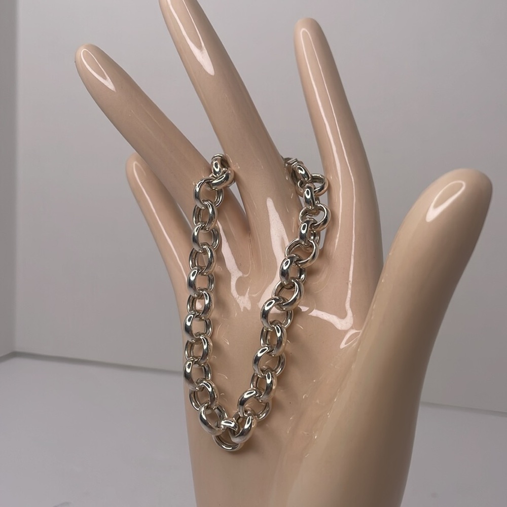 Bracelet Italian Sterling Silver 7.5” Rolo Chain Bracelet - Picture 2 of 9